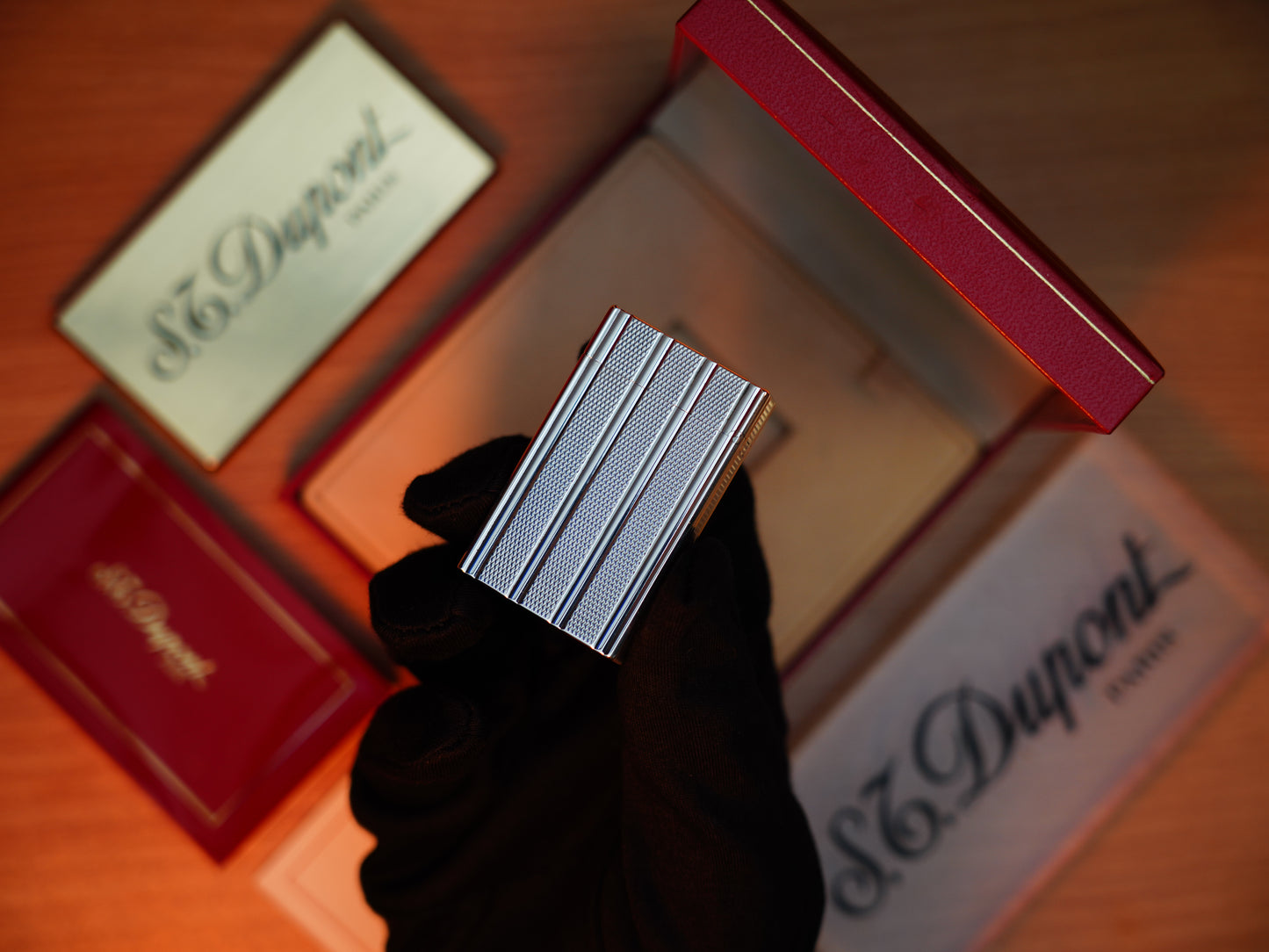 Vintage 1980 St Dupont Ligne 1 Heavy Silver Finish Large Size Rare Vertical line Pipe Flame / with box and documents