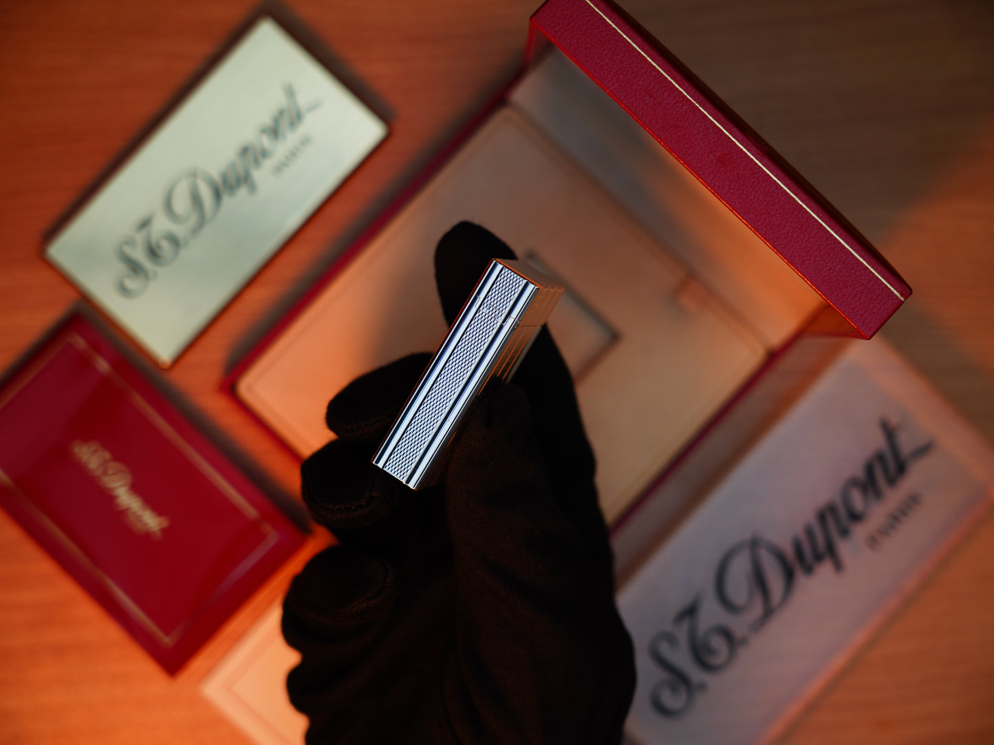 Vintage 1980 St Dupont Ligne 1 Heavy Silver Finish Large Size Rare Vertical line Pipe Flame / with box and documents
