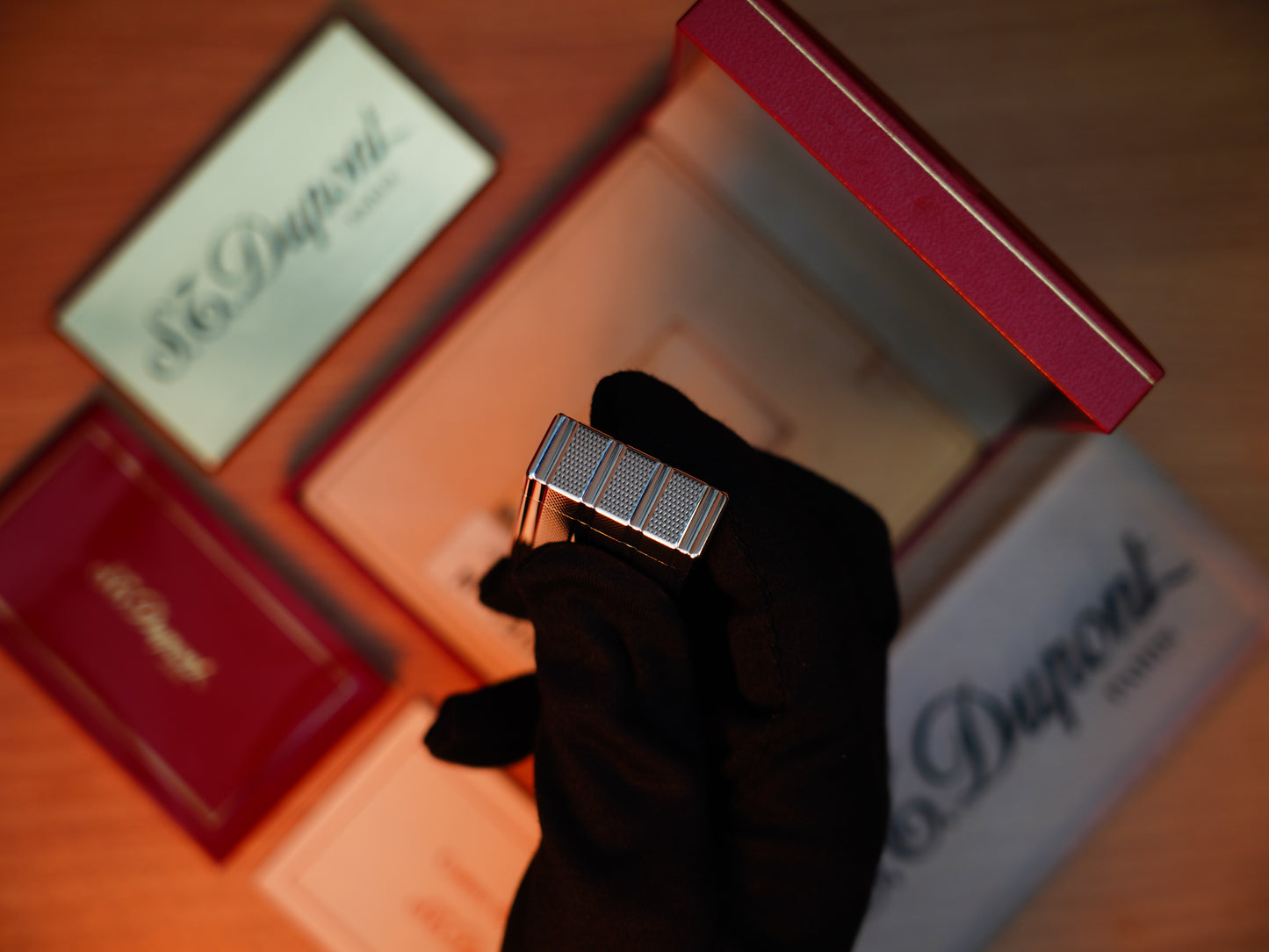 Vintage 1980 St Dupont Ligne 1 Heavy Silver Finish Large Size Rare Vertical line Pipe Flame / with box and documents