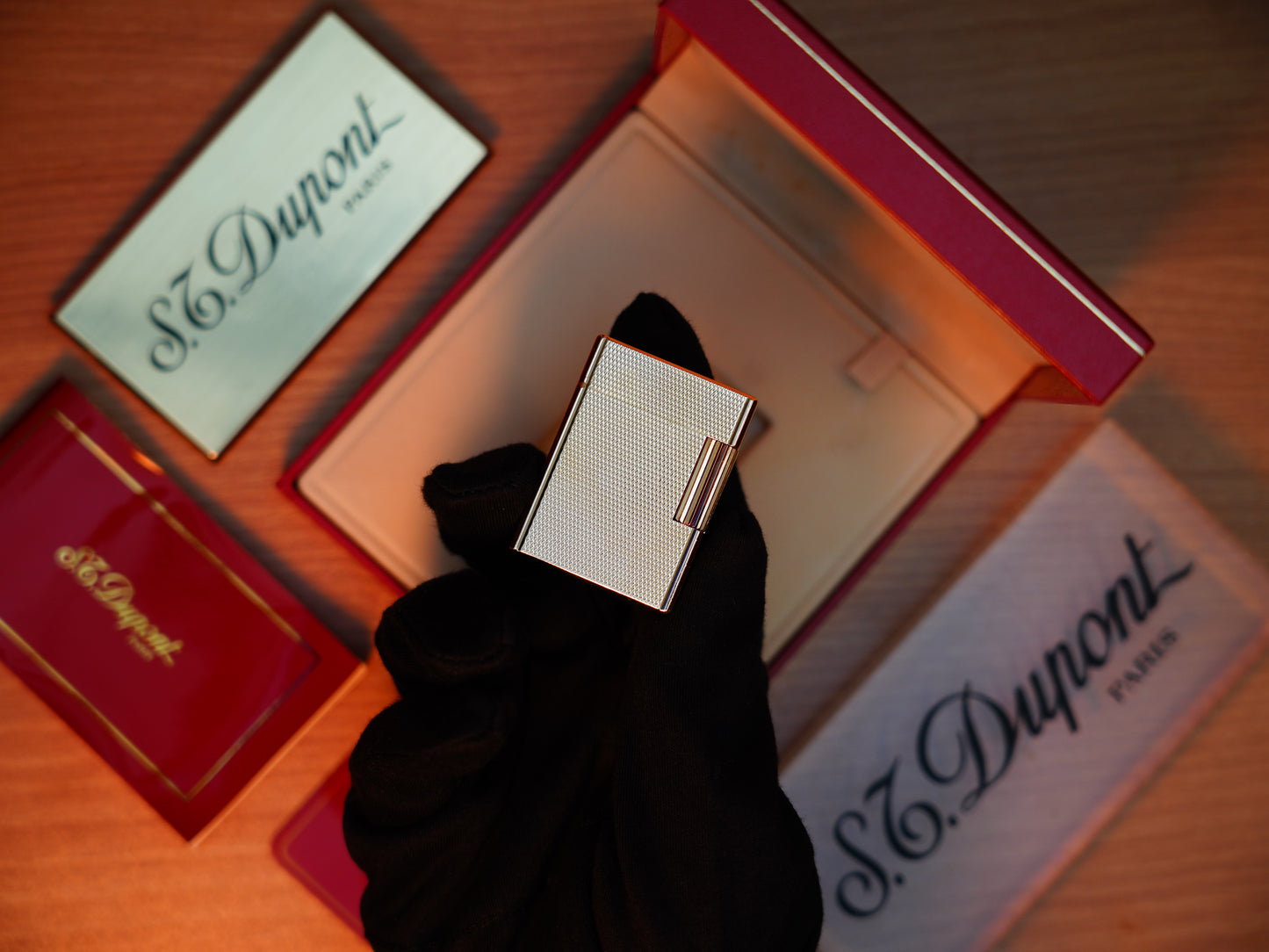 Vintage St Dupont Ligne 1 Heavy 24k Gold Finish Small Size micro Diamond Head rare Pipe Flame / with box and document