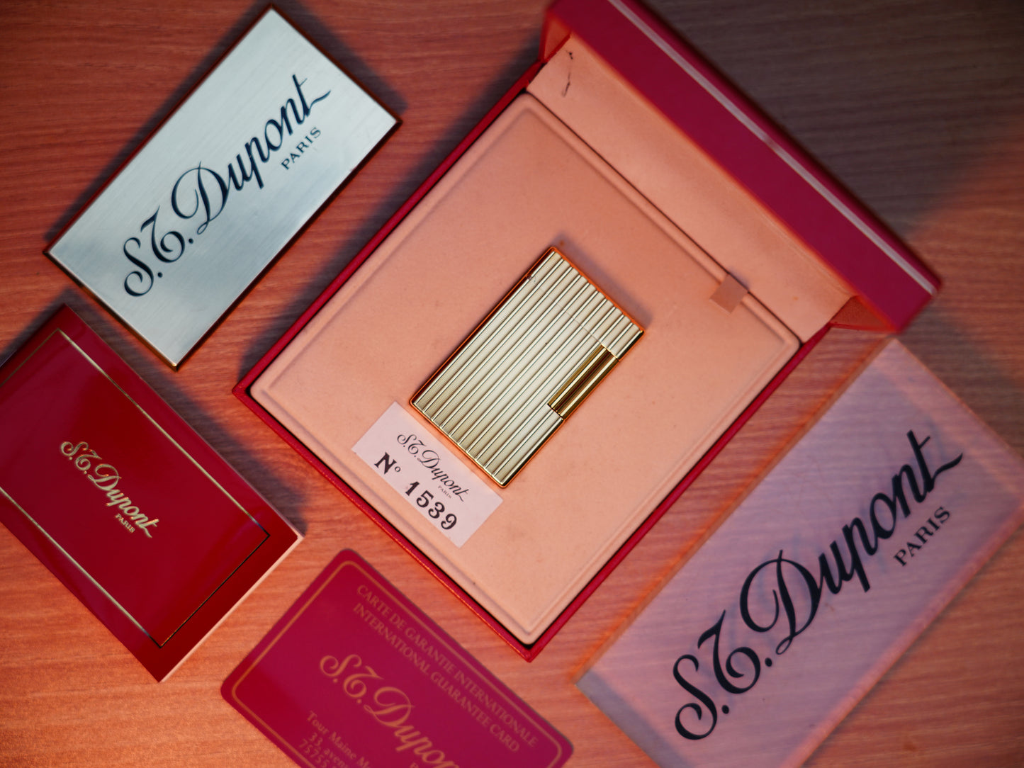 Vintage 1980 St Dupont Ligne 1 Heavy 24k Gold Finish large size lines Pattern / Full with box and document