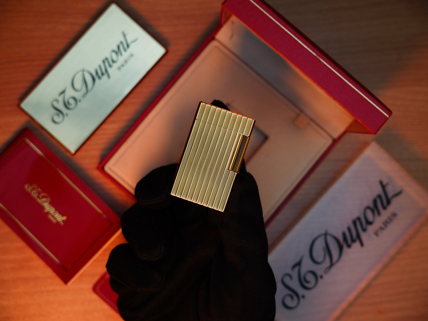 Vintage 1980 St Dupont Ligne 1 Heavy 24k Gold Finish large size lines Pattern / Full with box and document