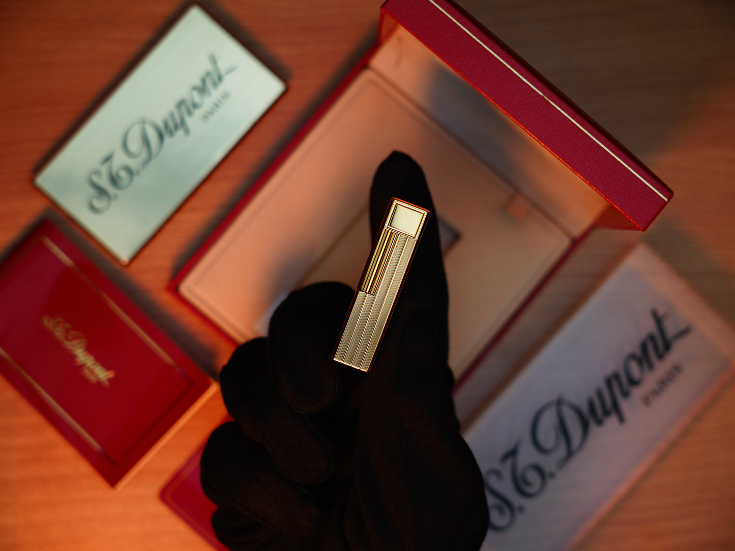 Vintage 1980 St Dupont Ligne 1 Heavy 24k Gold Finish large size lines Pattern / Full with box and document