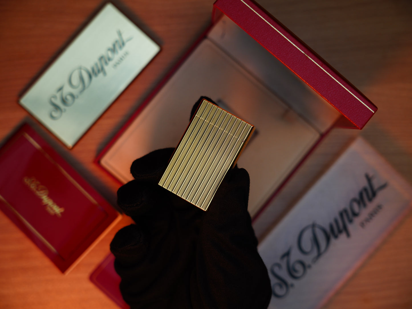 Vintage 1980 St Dupont Ligne 1 Heavy 24k Gold Finish large size lines Pattern / Full with box and document