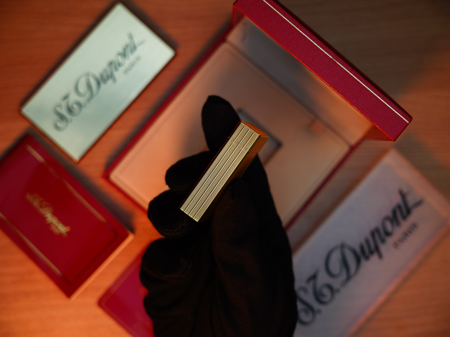 Vintage 1980 St Dupont Ligne 1 Heavy 24k Gold Finish large size lines Pattern / Full with box and document