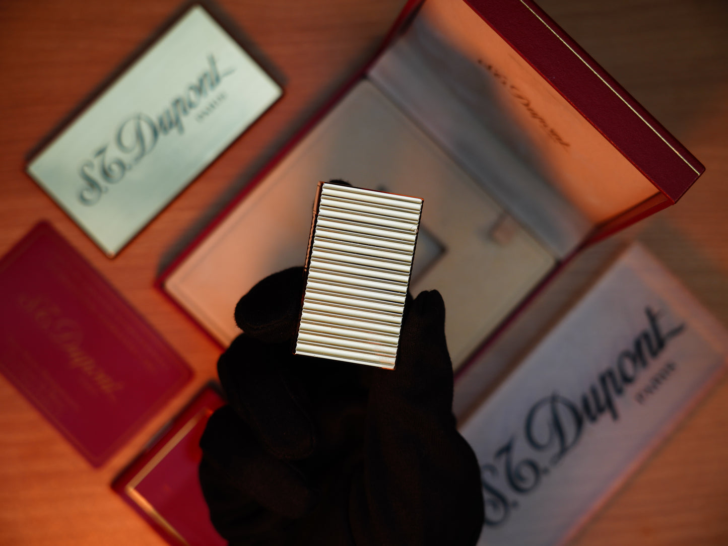 Vintage 1980 St Dupont Ligne 1 Heavy 24k Gold Finish large size Horizontal Line Pattern / Full with box and document