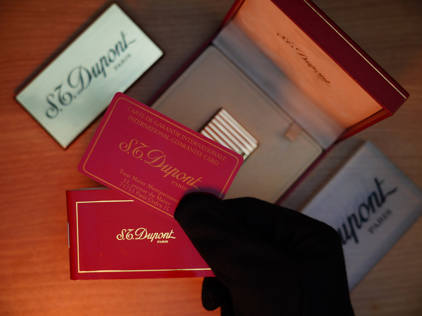 Vintage 1980 St Dupont Ligne 1 Heavy 24k Gold Finish large size Horizontal Line Pattern / Full with box and document