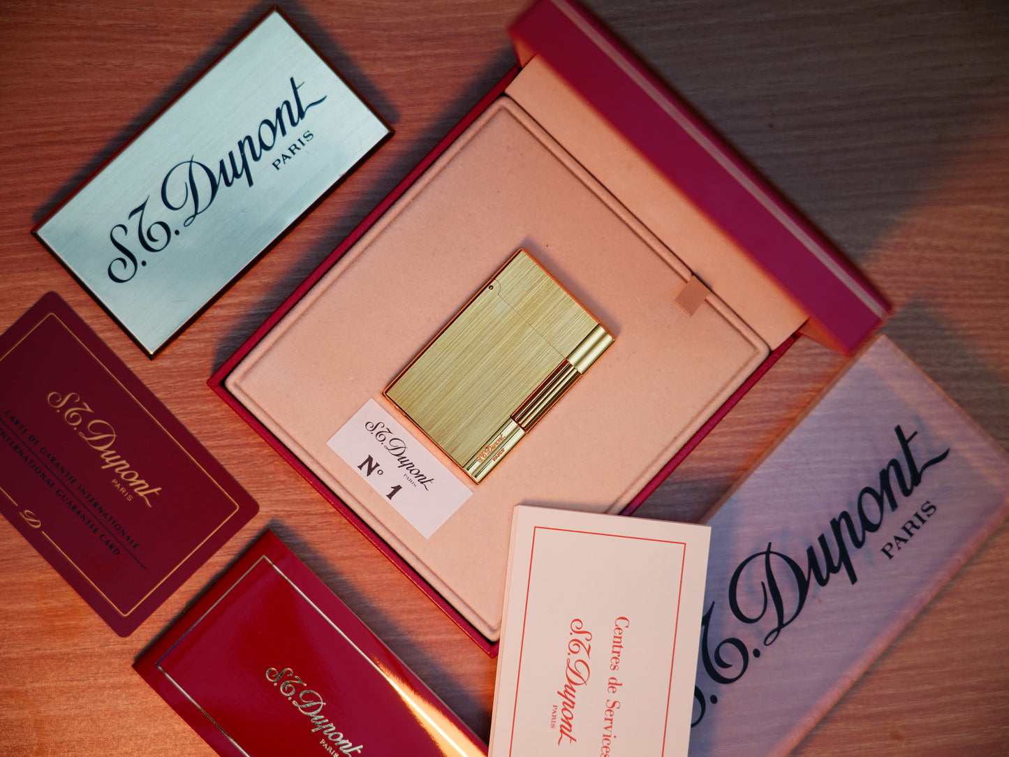 Vintage 1990 St Dupont Gatsby Heavy 24k Gold Finish Small Size Brushed Pattern / with box and document