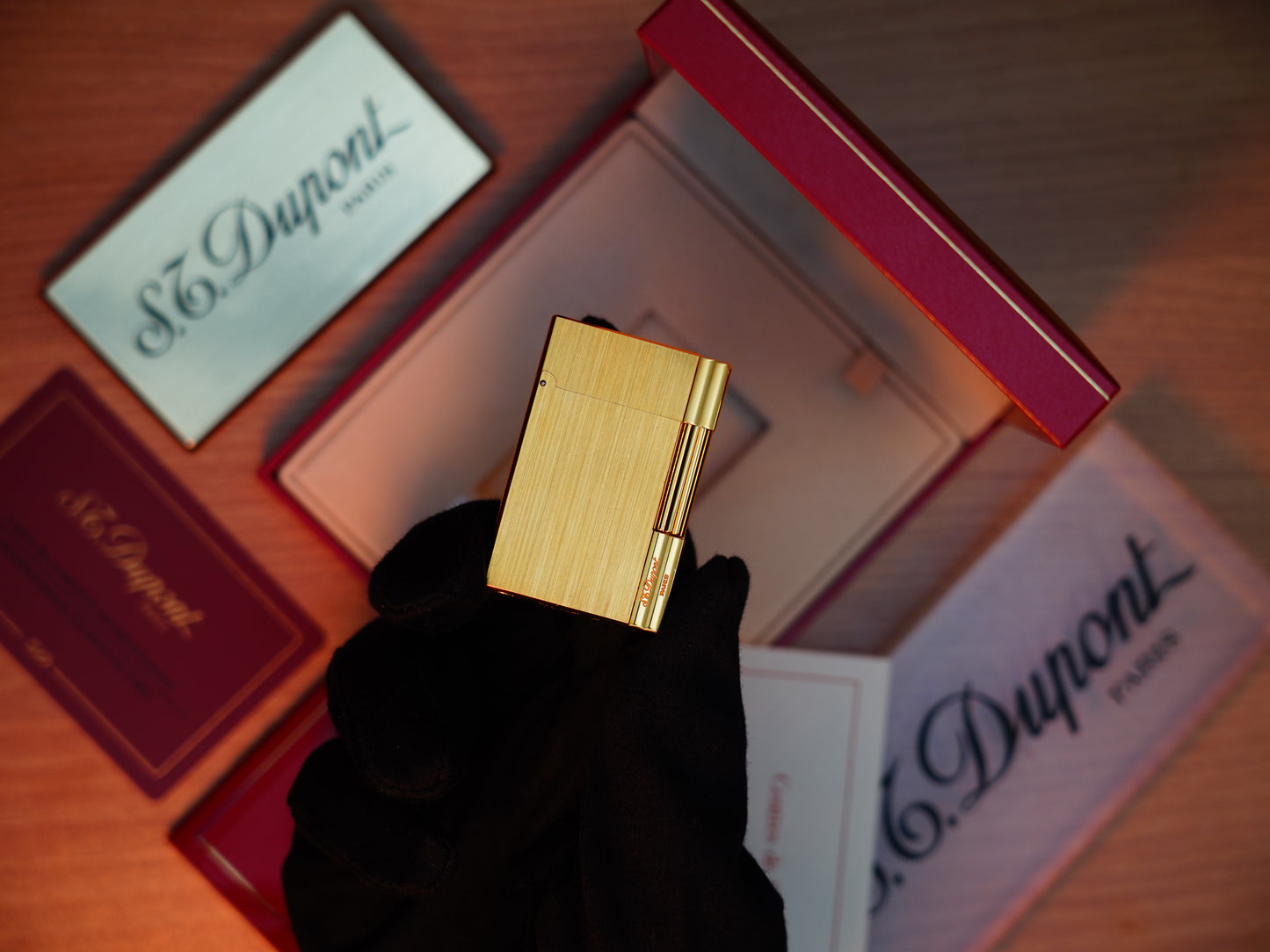 Vintage 1990 St Dupont Gatsby Heavy 24k Gold Finish Small Size Brushed Pattern / with box and document