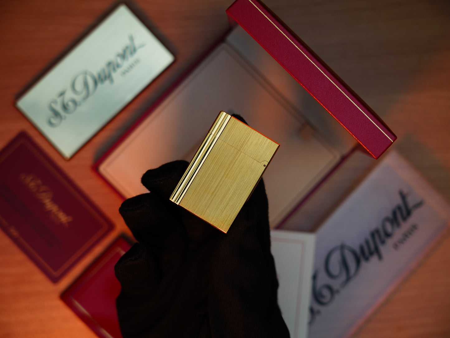 Vintage 1990 St Dupont Gatsby Heavy 24k Gold Finish Small Size Brushed Pattern / with box and document