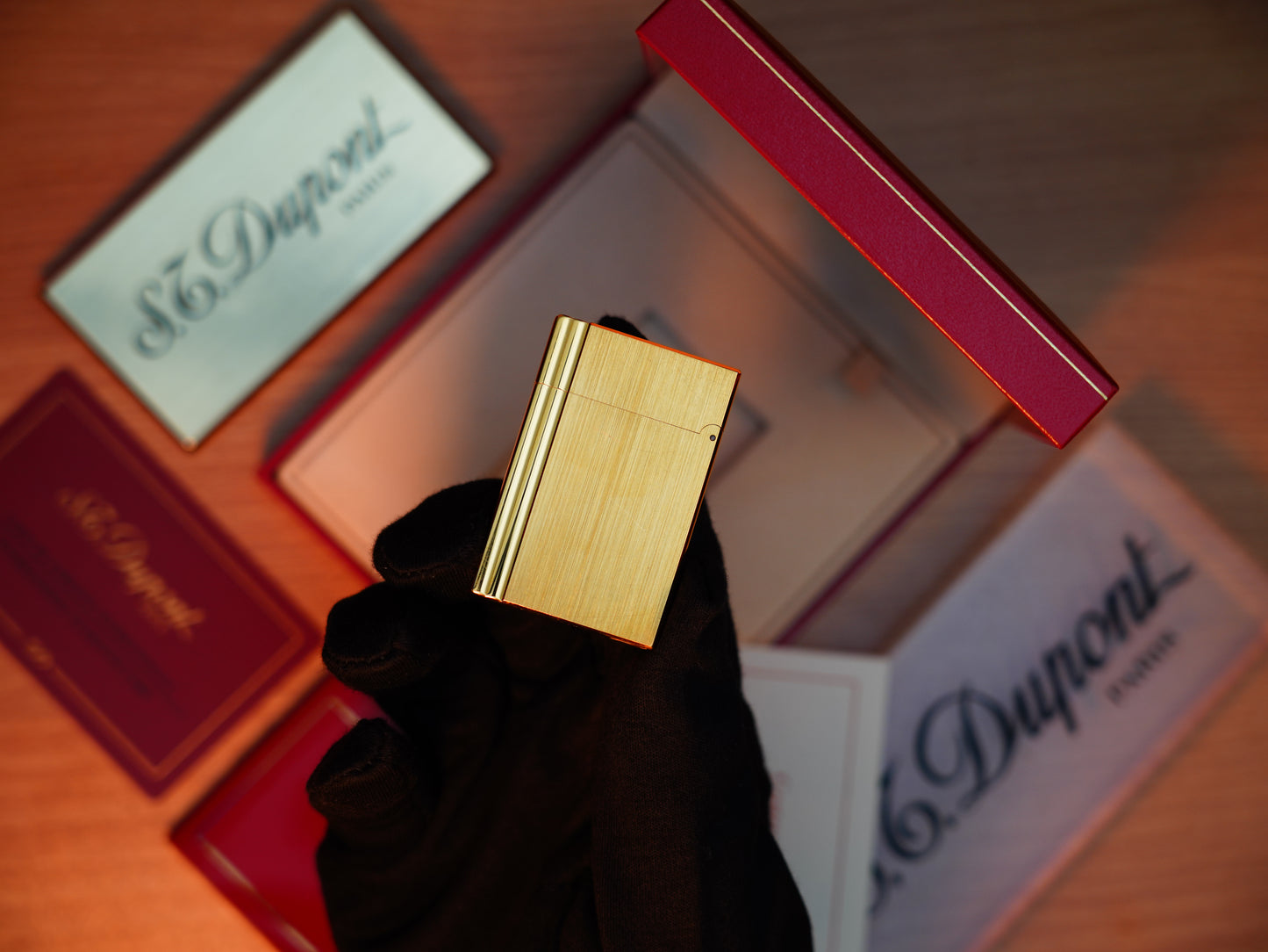 Vintage 1990 St Dupont Gatsby Heavy 24k Gold Finish Small Size Brushed Pattern / with box and document