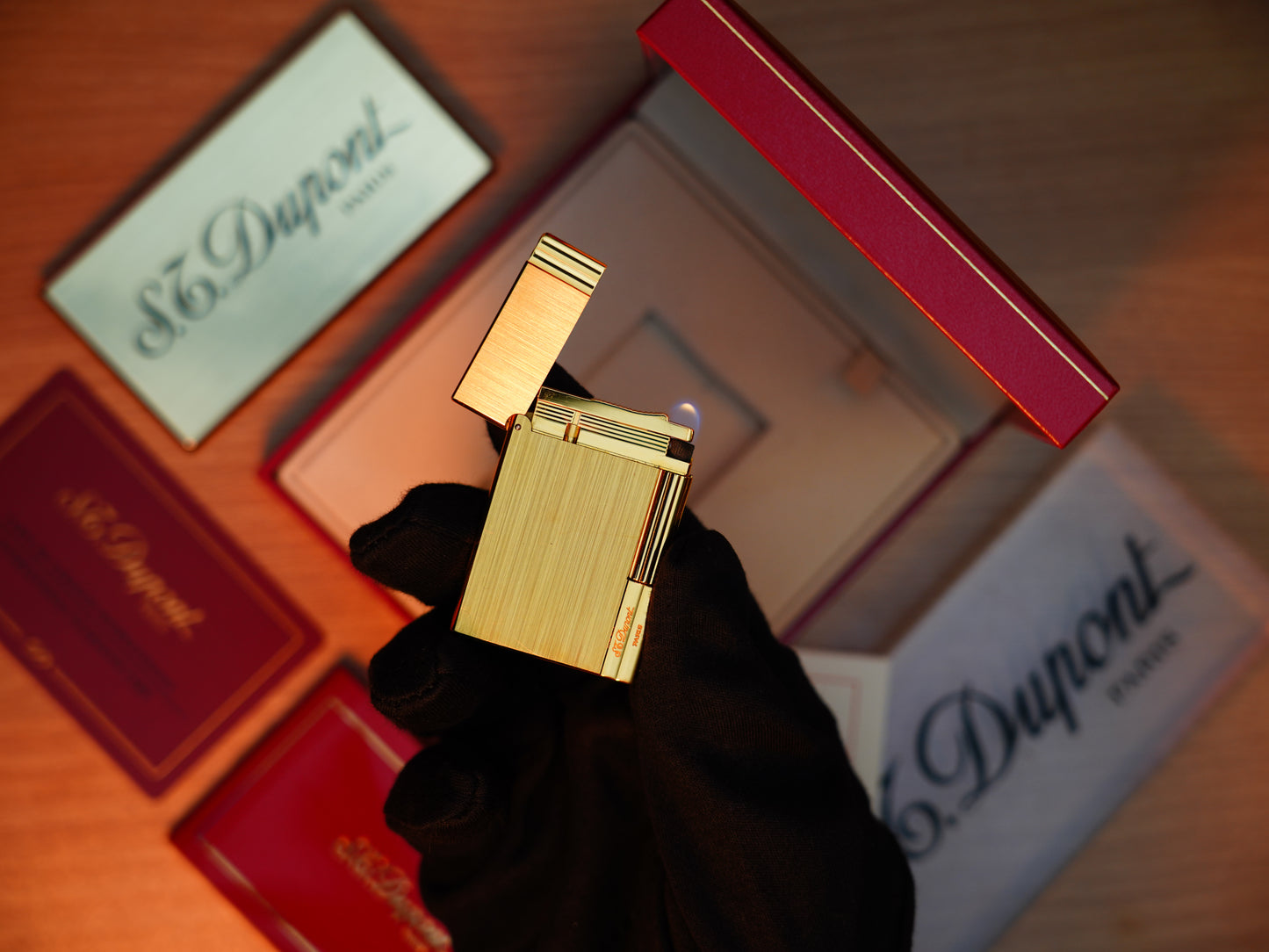 Vintage 1990 St Dupont Gatsby Heavy 24k Gold Finish Small Size Brushed Pattern / with box and document