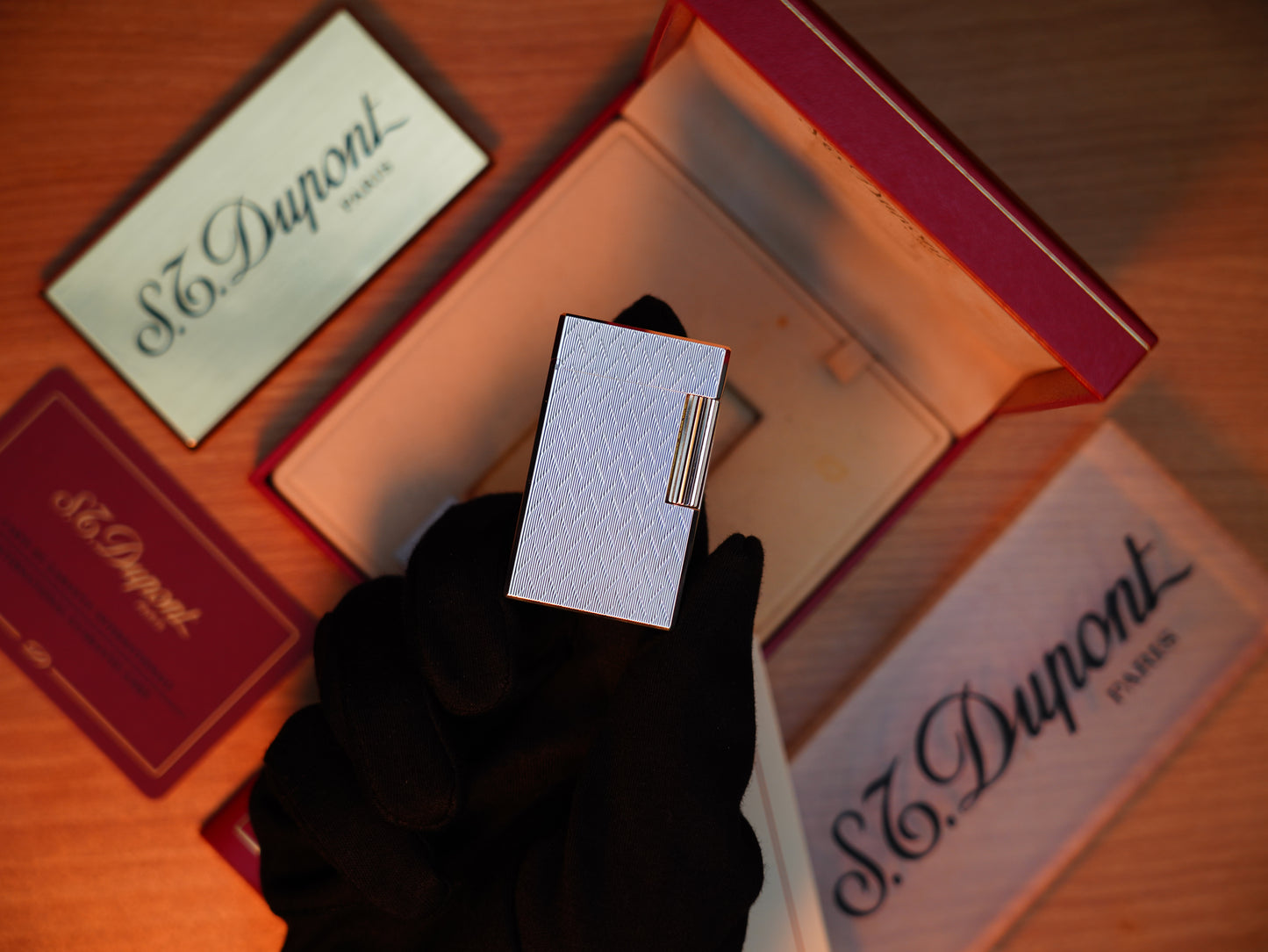 Vintage 1980 St Dupont Ligne 1 Heavy Silver Finish Large Size Rare Visual Pattern / Full Set with box and document