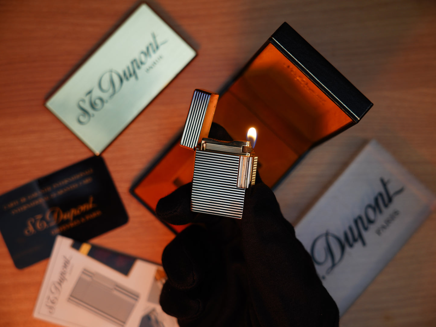 Vintage 1980 St Dupont Ligne 1 Heavy 24k Gold Finish Small Size / Full Set with box and document