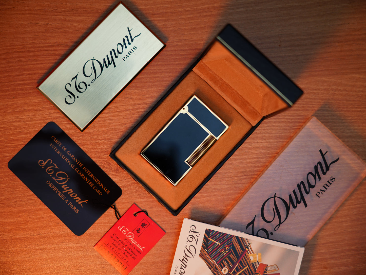 Vintage 1980 St Dupont Ligne 2 Heavy Gold Finish natural lacquer Large Size / Full Set with box and document