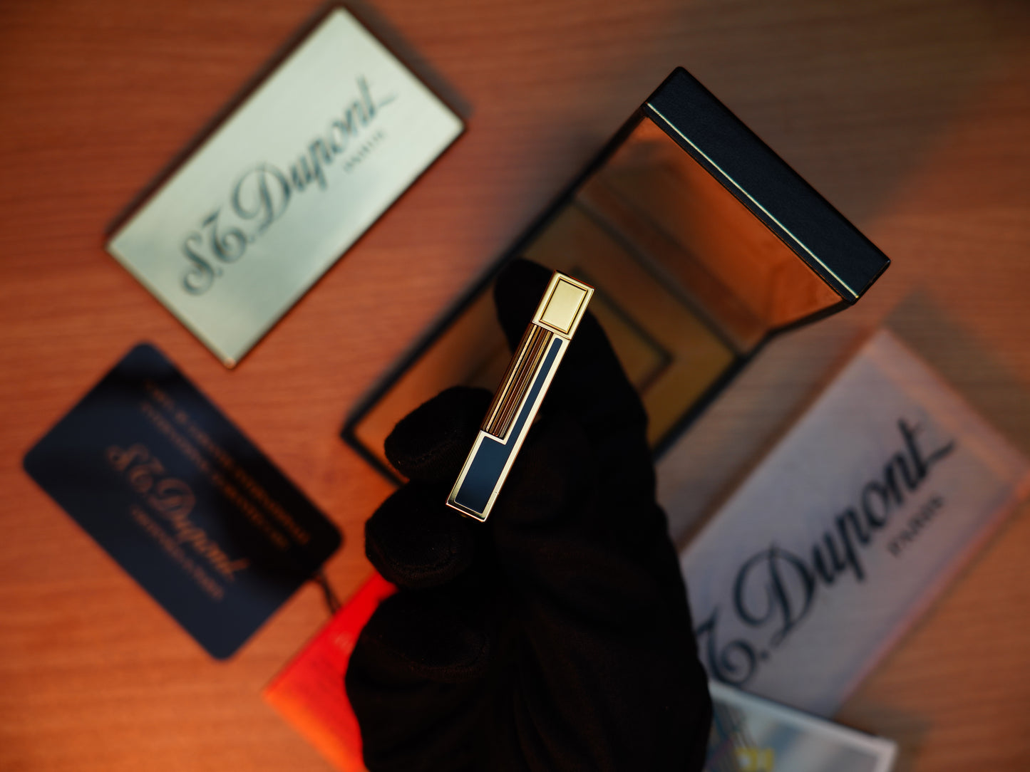 Vintage 1980 St Dupont Ligne 2 Heavy Gold Finish natural lacquer Large Size / Full Set with box and document