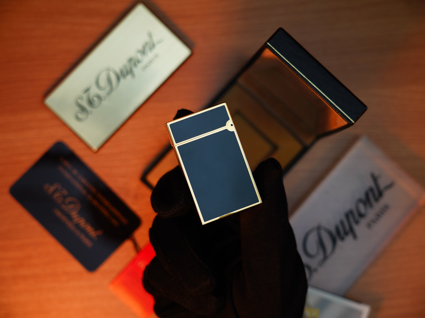 Vintage 1980 St Dupont Ligne 2 Heavy Gold Finish natural lacquer Large Size / Full Set with box and document