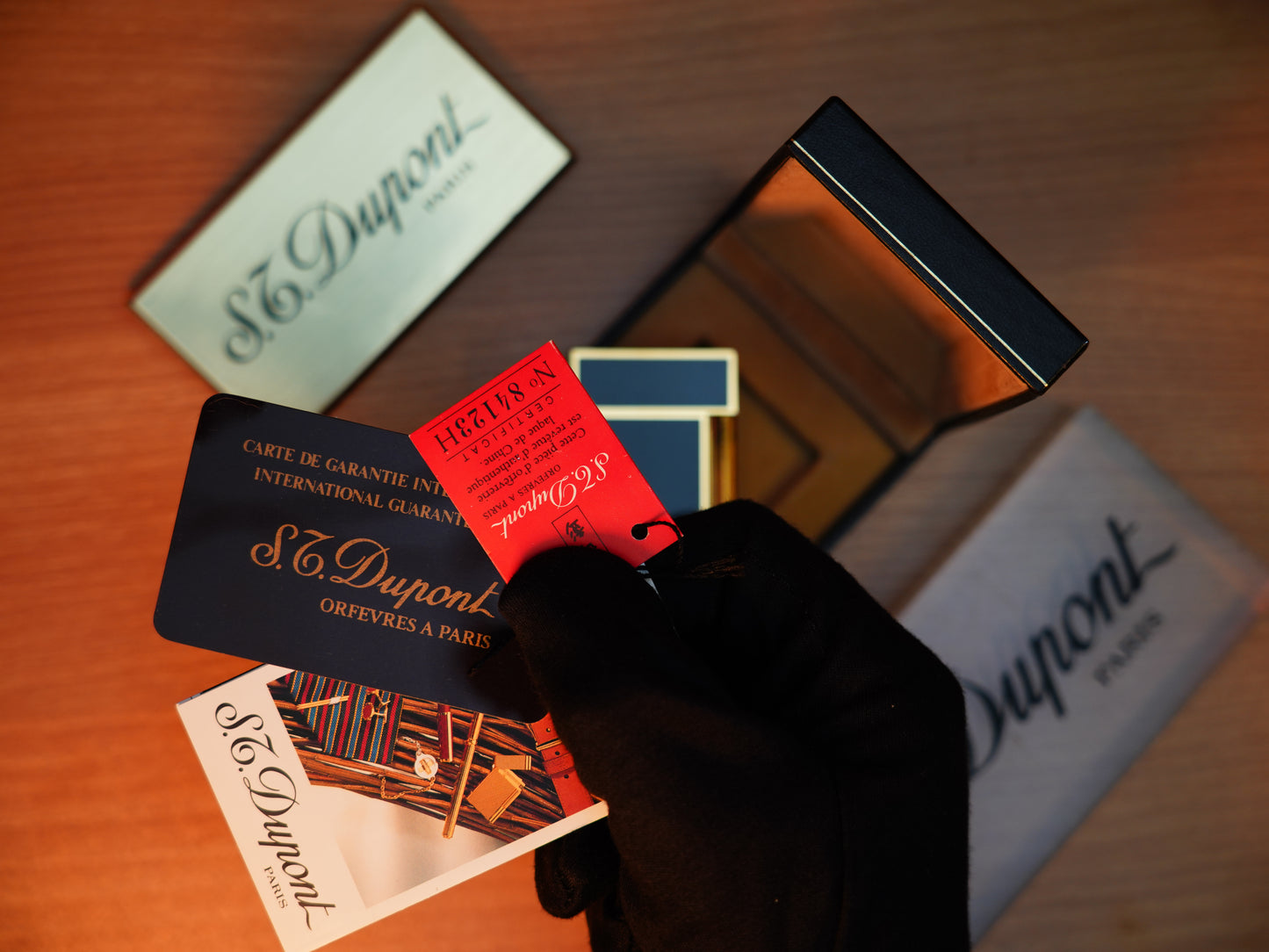 Vintage 1980 St Dupont Ligne 2 Heavy Gold Finish natural lacquer Large Size / Full Set with box and document