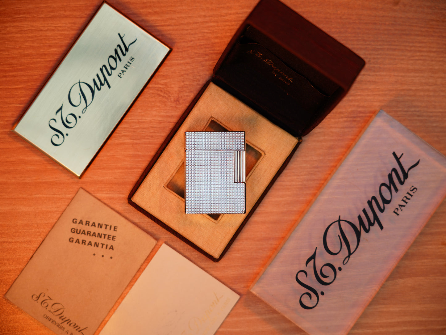 Vintage 1980 St Dupont Ligne 1 Heavy Silver Finish Small Size / with box and document