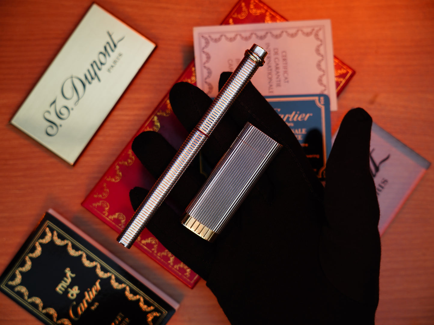 Vintage Cartier 1970 Solid 925 Sterling Silver & Gold Lighter and Marker Pen Set – Full Box and Papers