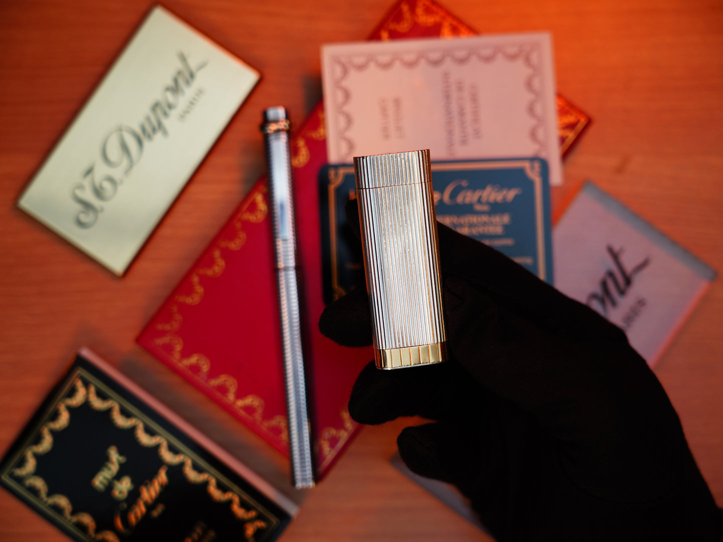 Vintage Cartier 1970 Solid 925 Sterling Silver & Gold Lighter and Marker Pen Set – Full Box and Papers