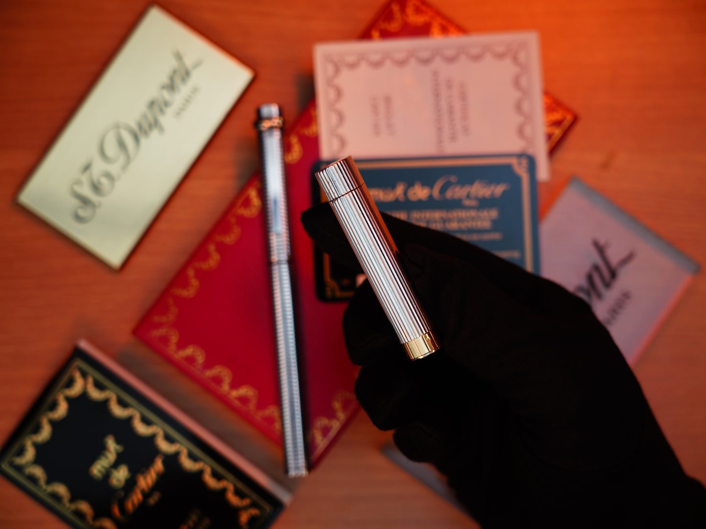 Vintage Cartier 1970 Solid 925 Sterling Silver & Gold Lighter and Marker Pen Set – Full Box and Papers