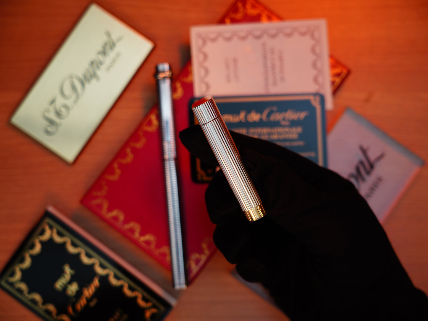 Vintage Cartier 1970 Solid 925 Sterling Silver & Gold Lighter and Marker Pen Set – Full Box and Papers