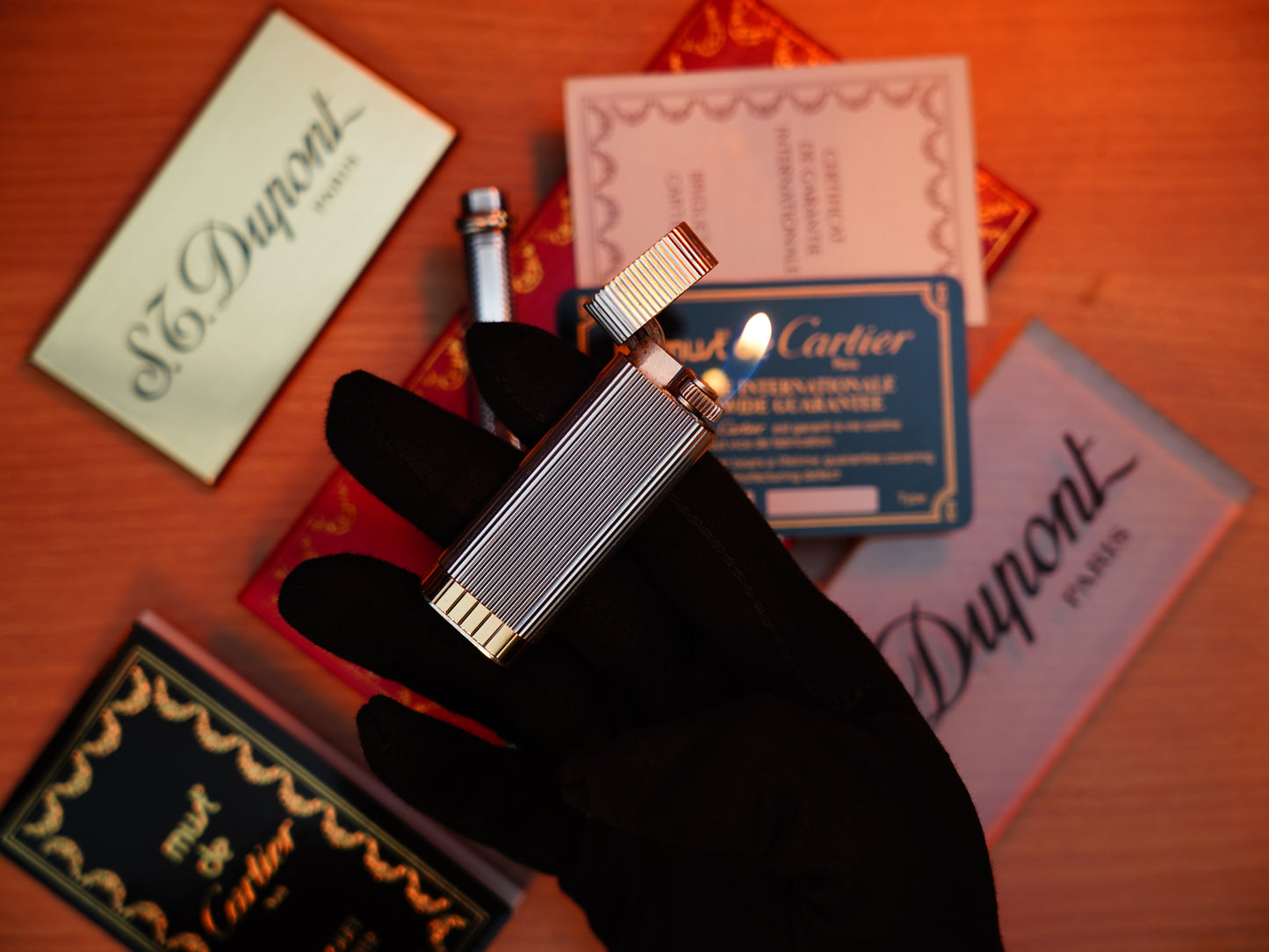 Vintage Cartier 1970 Solid 925 Sterling Silver & Gold Lighter and Marker Pen Set – Full Box and Papers