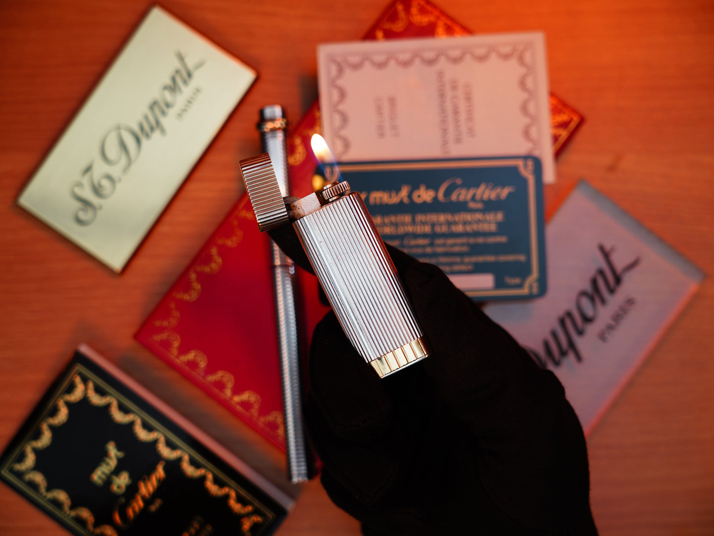 Vintage Cartier 1970 Solid 925 Sterling Silver & Gold Lighter and Marker Pen Set – Full Box and Papers