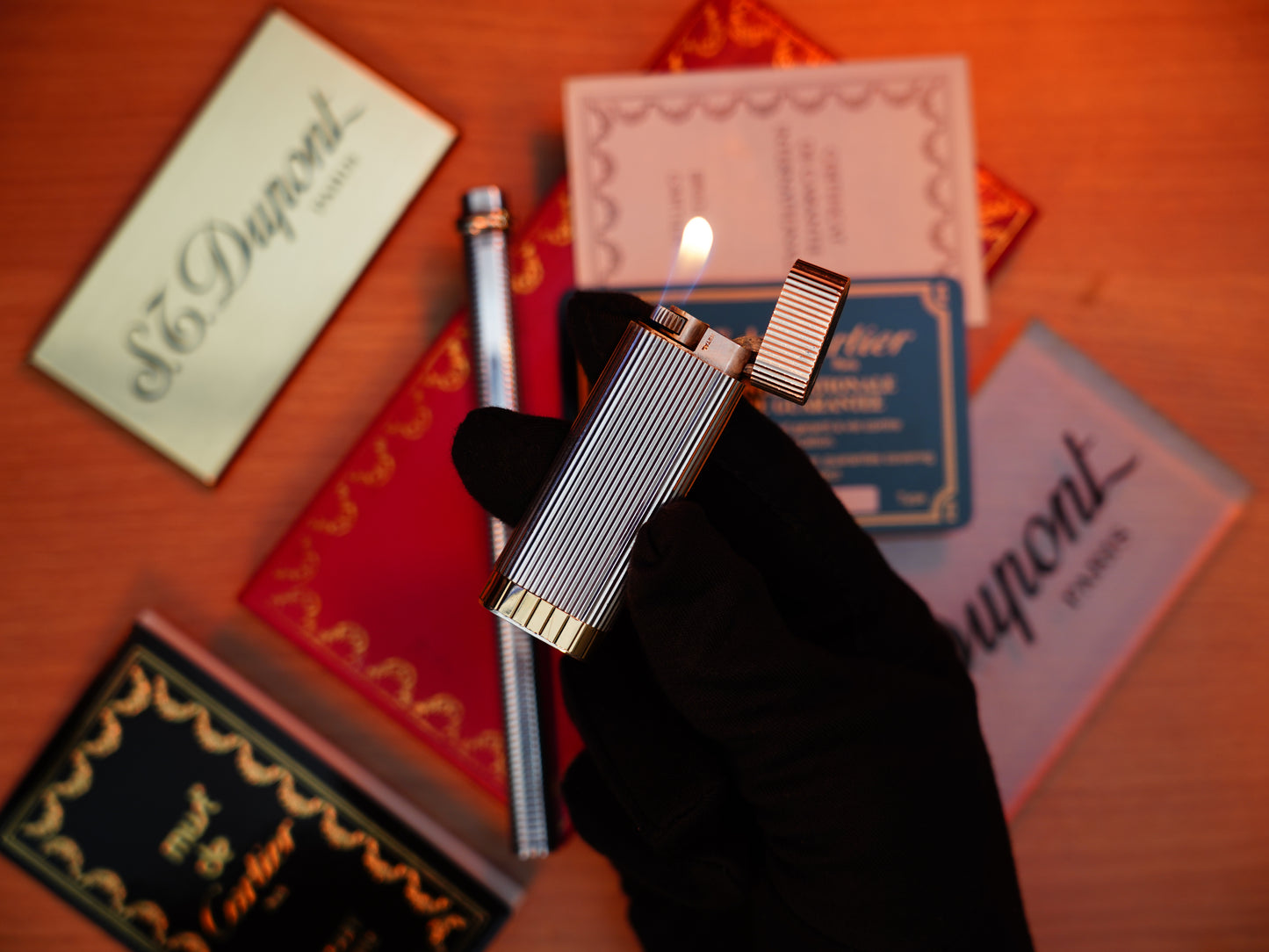 Vintage Cartier 1970 Solid 925 Sterling Silver & Gold Lighter and Marker Pen Set – Full Box and Papers