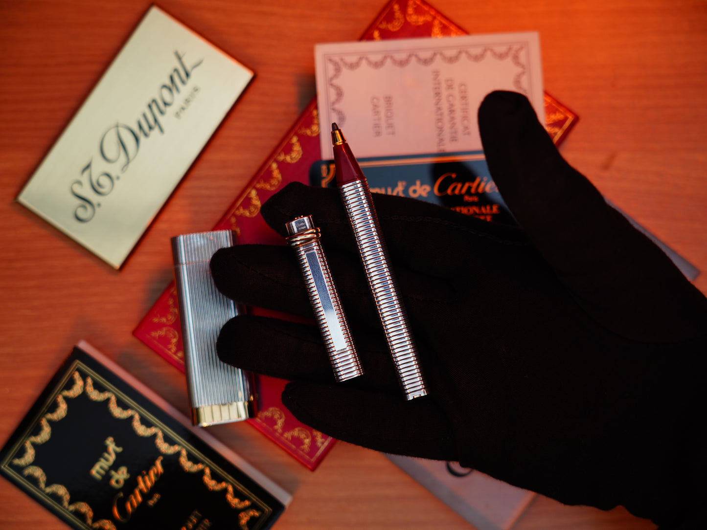 Vintage Cartier 1970 Solid 925 Sterling Silver & Gold Lighter and Marker Pen Set – Full Box and Papers