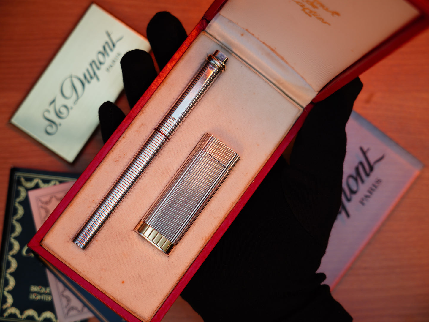 Vintage Cartier 1970 Solid 925 Sterling Silver & Gold Lighter and Marker Pen Set – Full Box and Papers
