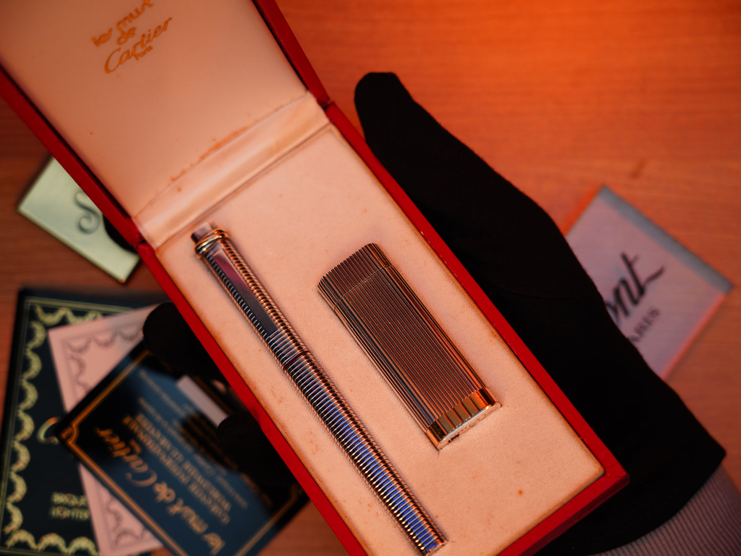Vintage Cartier 1970 Solid 925 Sterling Silver & Gold Lighter and Marker Pen Set – Full Box and Papers