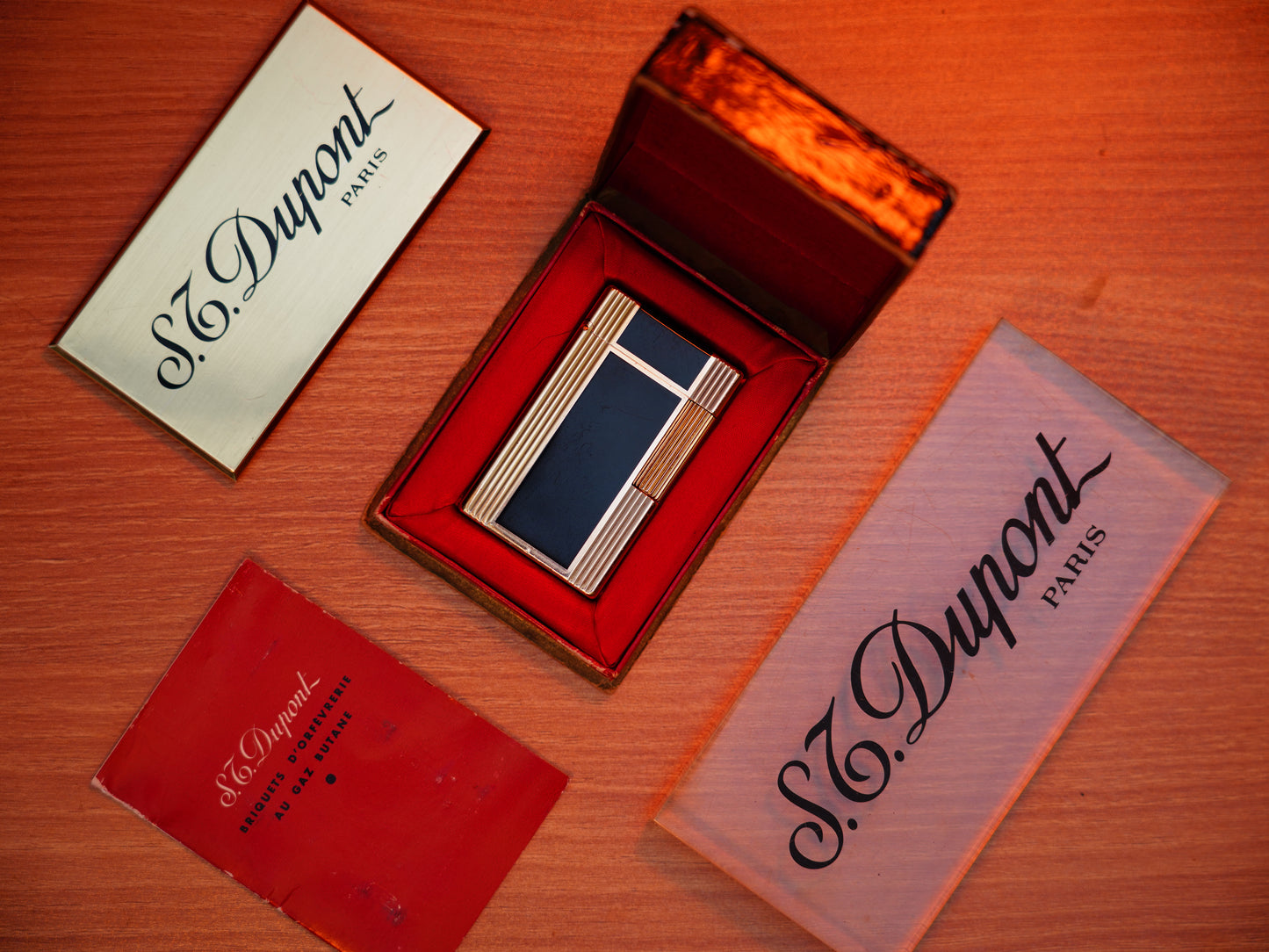 Vintage 1960 St Dupont Ligne 1 Heavy 24k Gold Finish and natural lacquer Large Size / Full Set with box and document