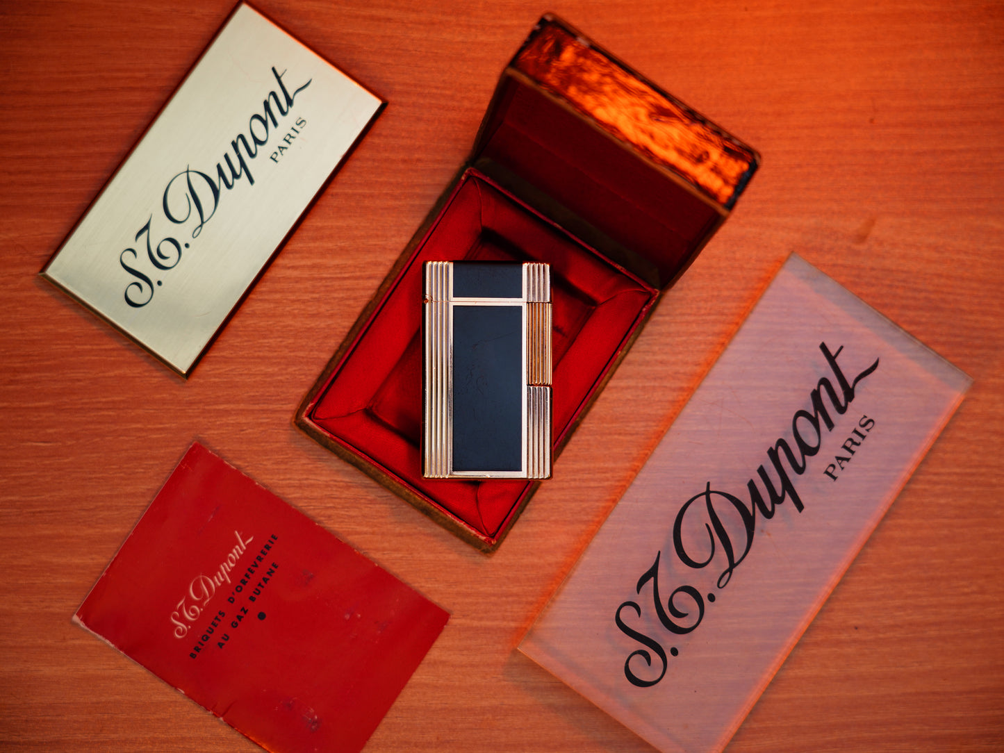 Vintage 1960 St Dupont Ligne 1 Heavy 24k Gold Finish and natural lacquer Large Size / Full Set with box and document