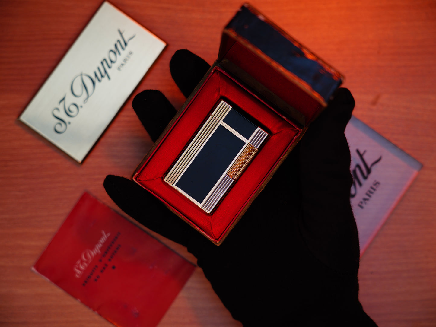 Vintage 1960 St Dupont Ligne 1 Heavy 24k Gold Finish and natural lacquer Large Size / Full Set with box and document