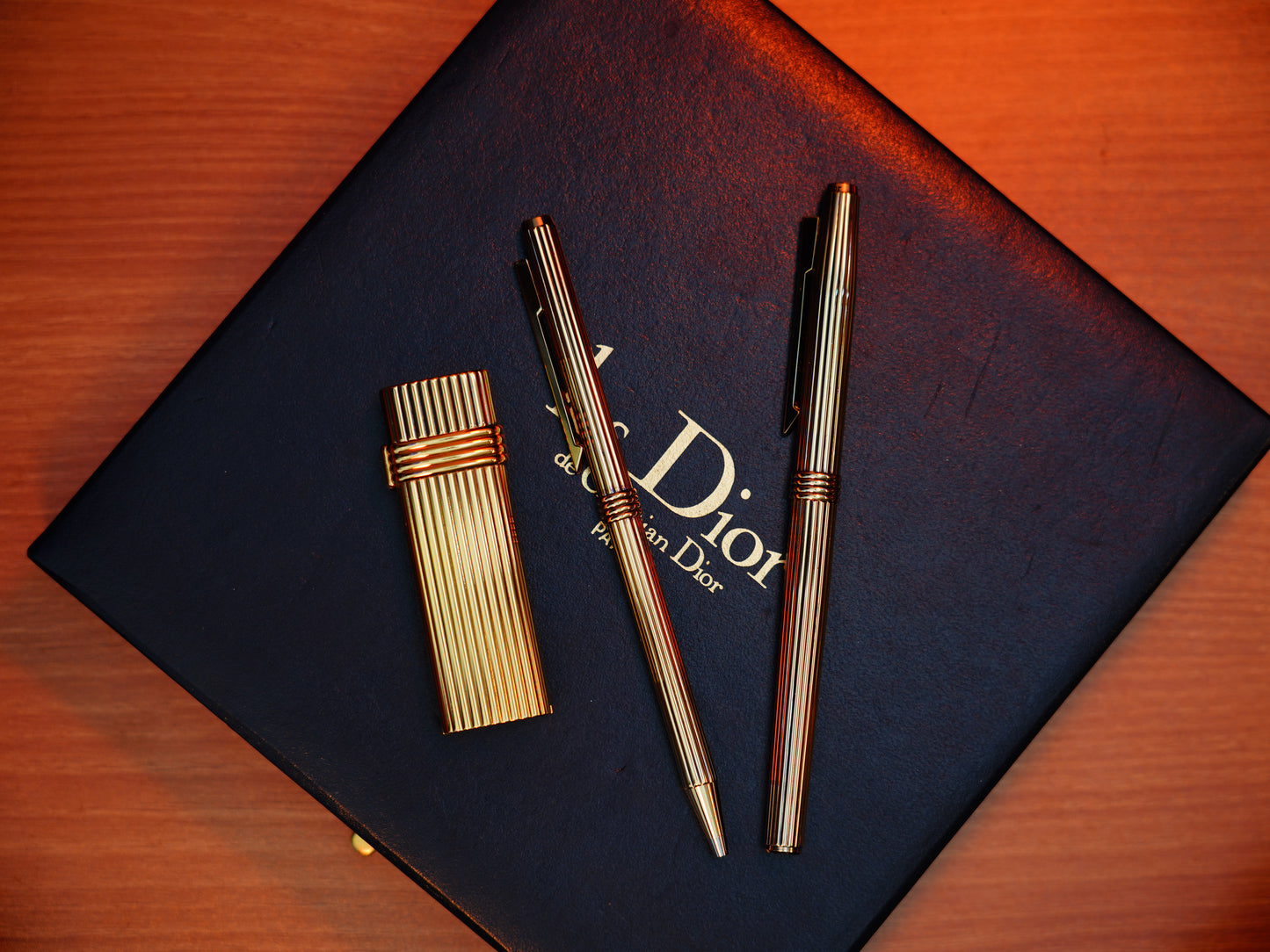 Vintage 1970 Christian Dior Vermill Solid 925 Sterling Silver Pens and lighter / rare gift set