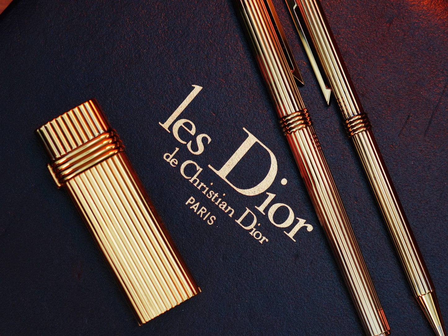 Vintage 1970 Christian Dior Vermill Solid 925 Sterling Silver Pens and lighter / rare gift set