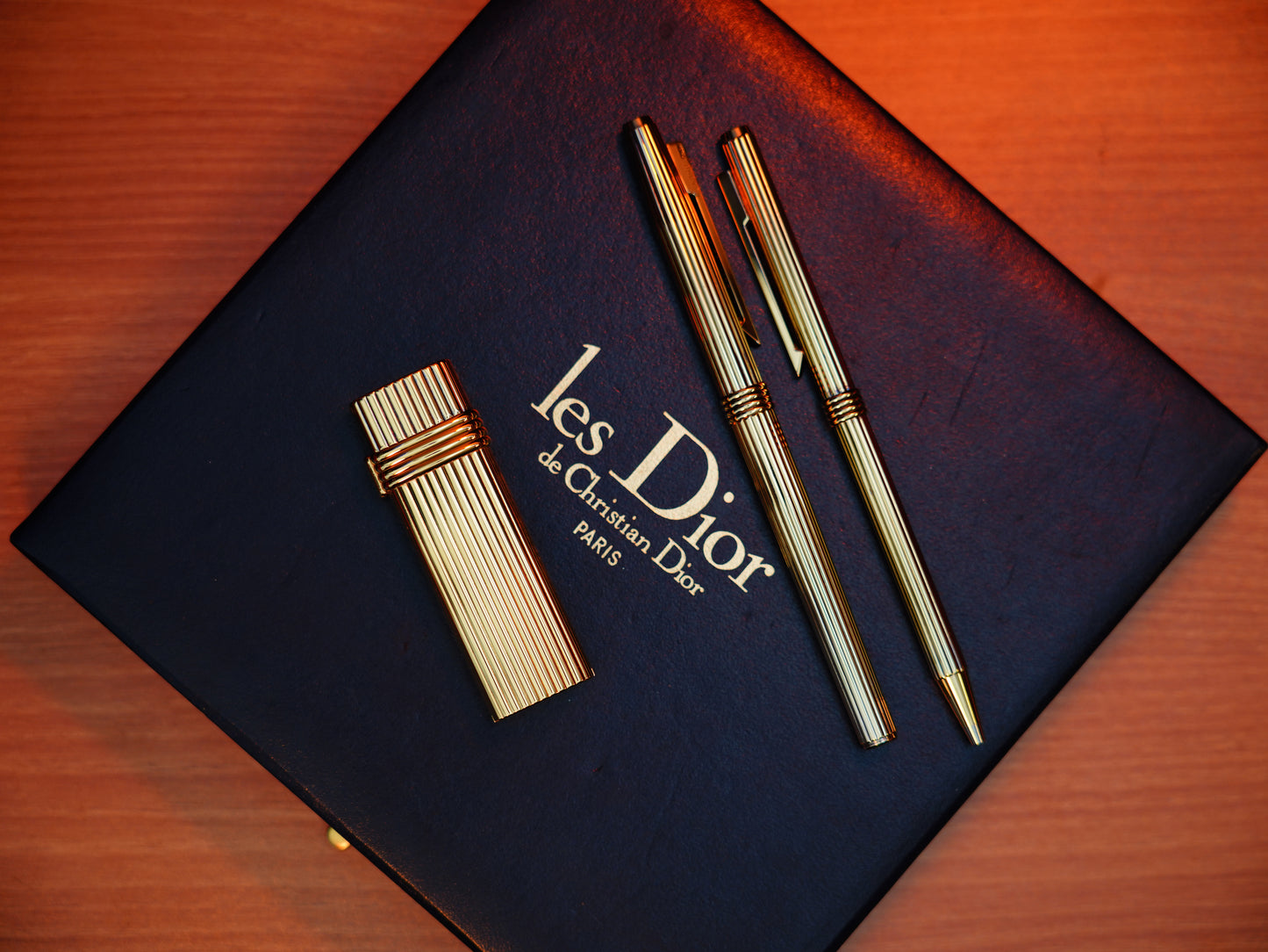 Vintage 1970 Christian Dior Vermill Solid 925 Sterling Silver Pens and lighter / rare gift set
