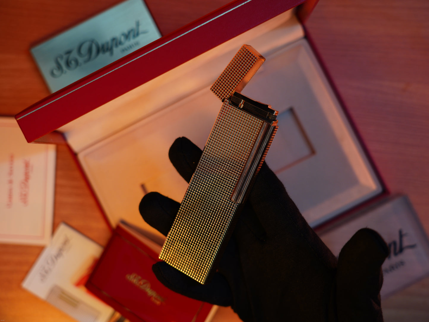 Vintage S.T. Dupont Ligne 2 Table Lighter – 1980 Heavy 18K Gold Finish