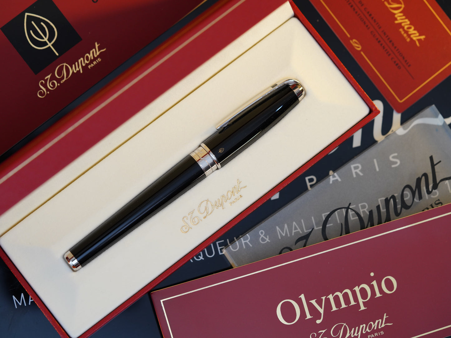 Vintage 1980 S.T. Dupont Fat Olympio Fountain Pen – Natural Black Lacquer – 18K Solid Gold Fine Nib – Luxury Collectible