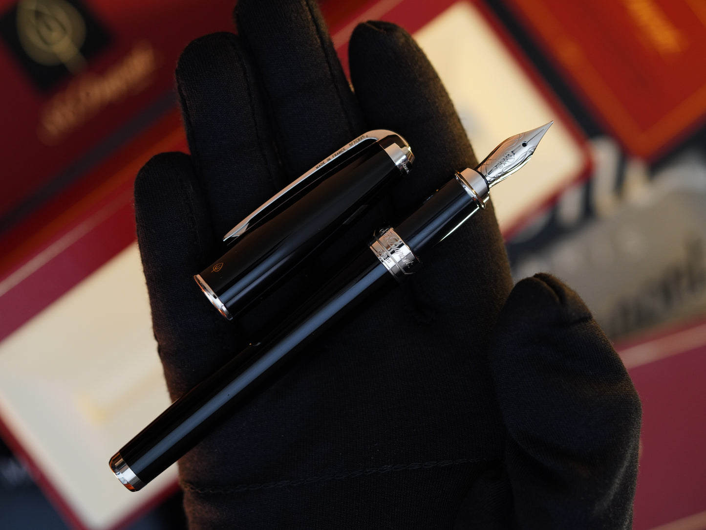 Vintage 1980 S.T. Dupont Fat Olympio Fountain Pen – Natural Black Lacquer – 18K Solid Gold Fine Nib – Luxury Collectible