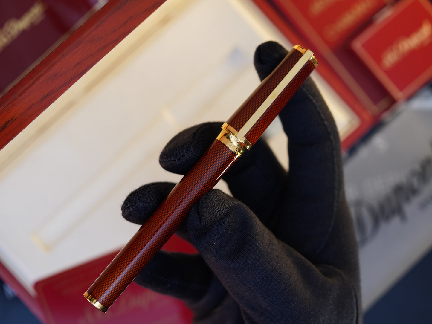 Vintage St Dupont Luxury Grenat Natural Lacquer Chairman 18k Solid Gold M Fountain Pen