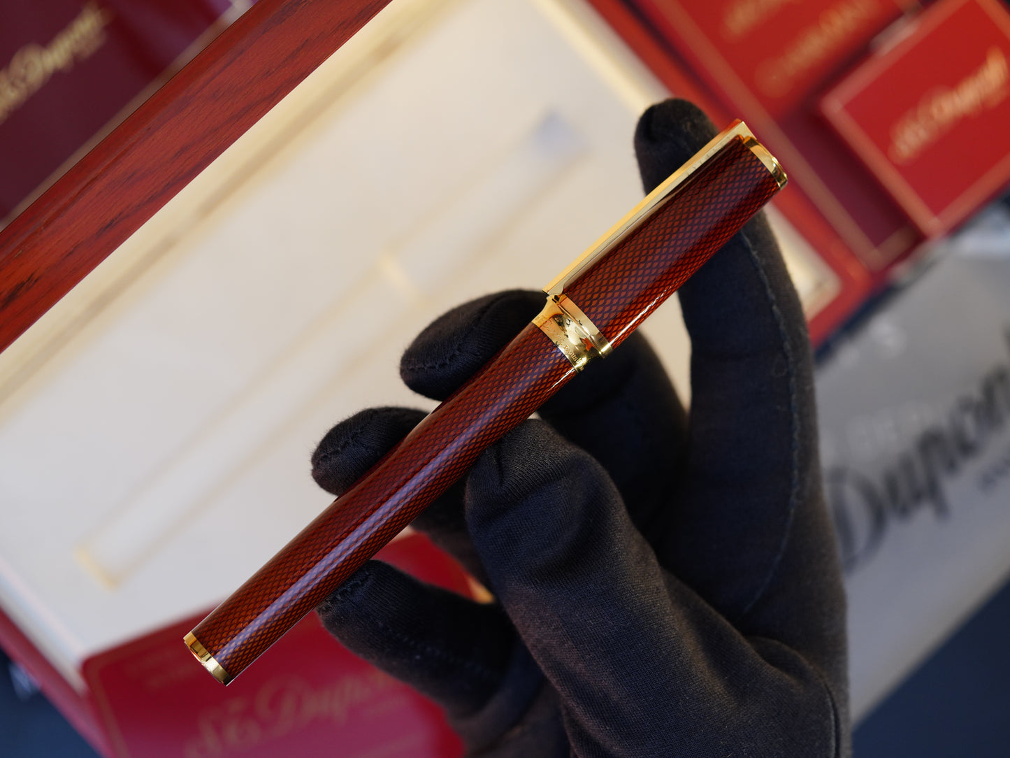 Vintage St Dupont Luxury Grenat Natural Lacquer Chairman 18k Solid Gold M Fountain Pen