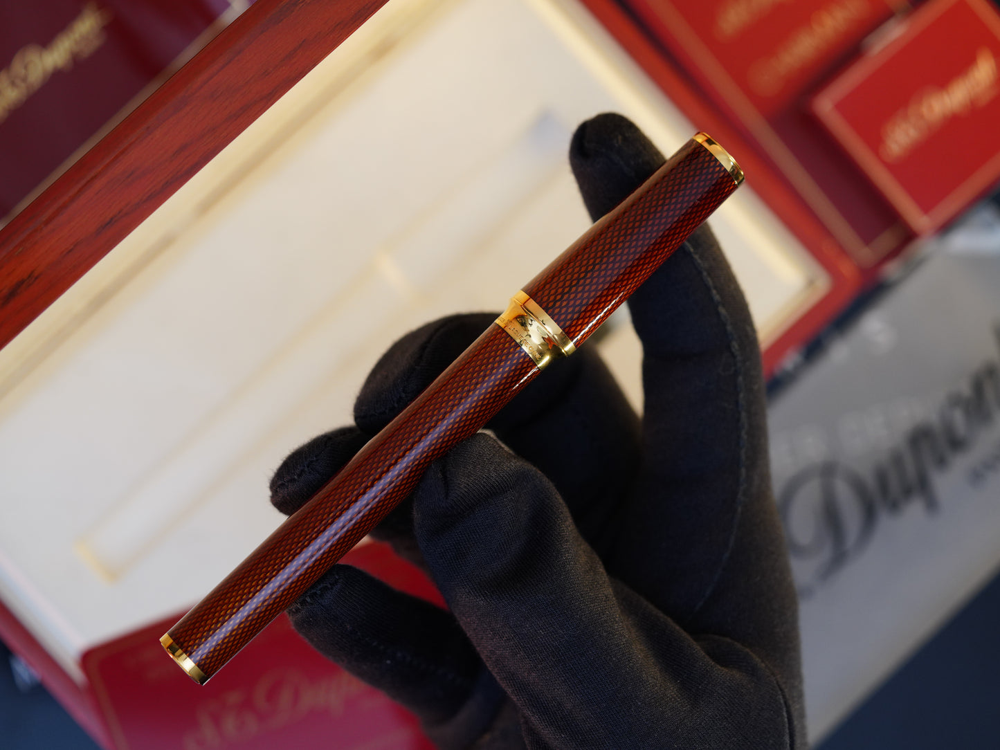 Vintage St Dupont Luxury Grenat Natural Lacquer Chairman 18k Solid Gold M Fountain Pen