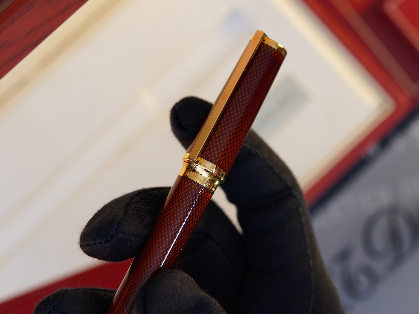 Vintage St Dupont Luxury Grenat Natural Lacquer Chairman 18k Solid Gold M Fountain Pen