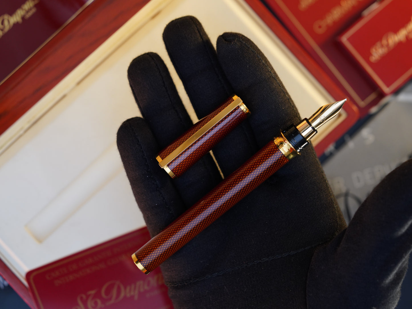 Vintage St Dupont Luxury Grenat Natural Lacquer Chairman 18k Solid Gold M Fountain Pen