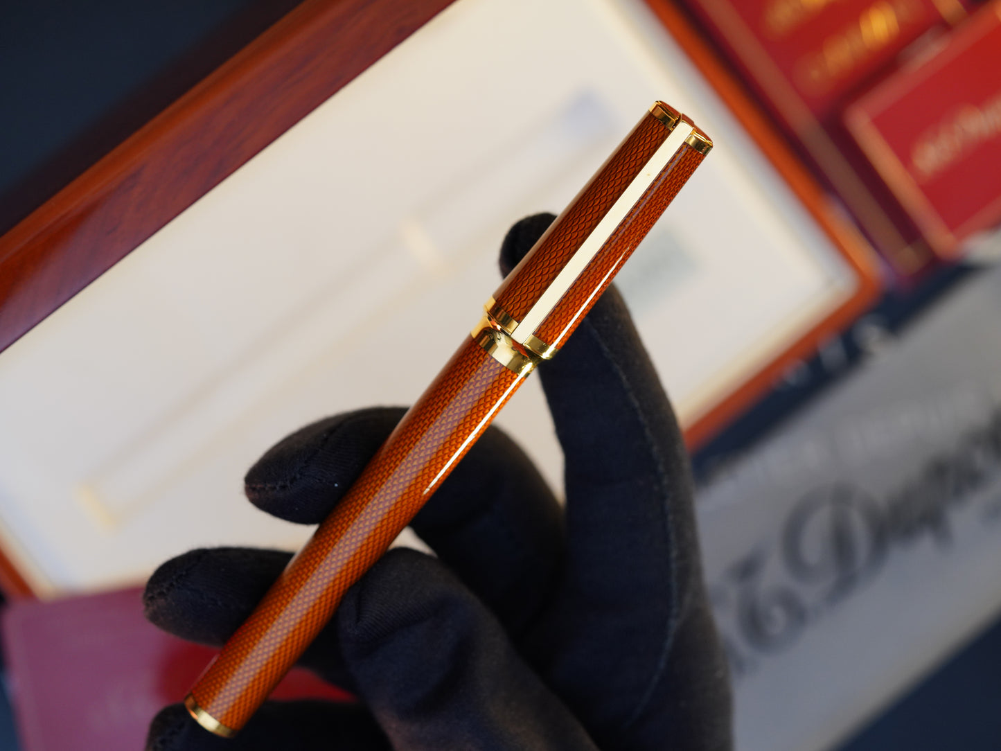 Vintage St Dupont Luxury Ambre Natural Lacquer Chairman 18k Solid Gold M Fountain Pen