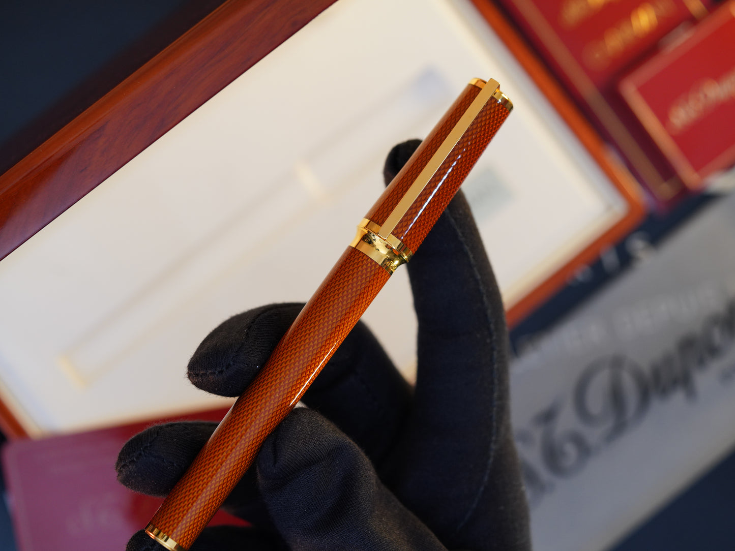 Vintage St Dupont Luxury Ambre Natural Lacquer Chairman 18k Solid Gold M Fountain Pen