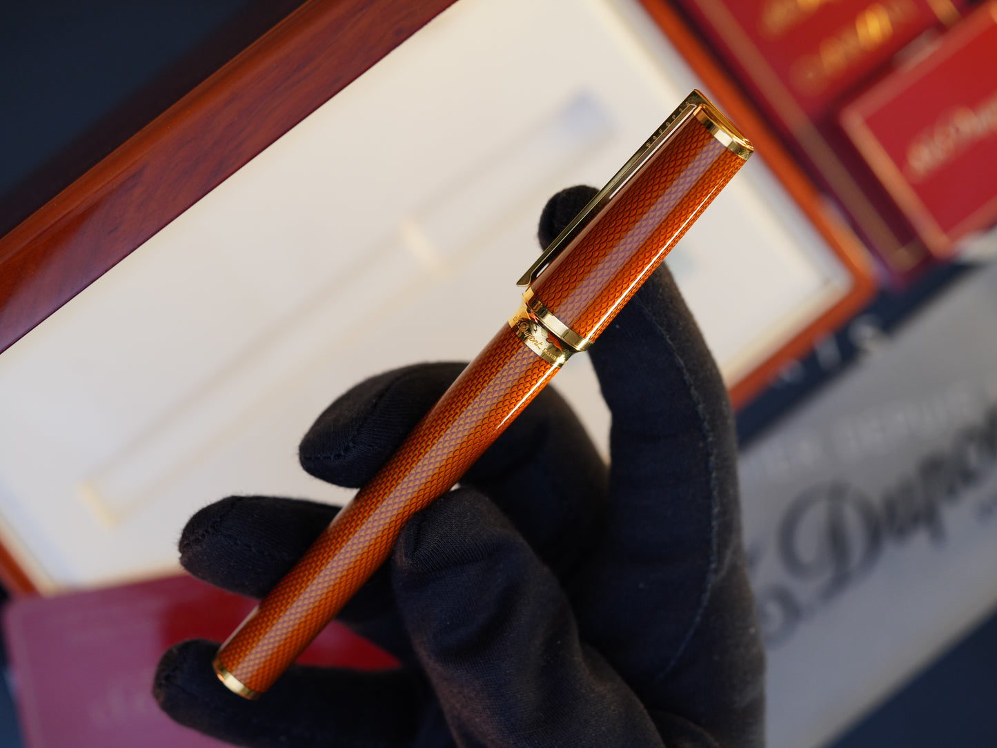 Vintage St Dupont Luxury Ambre Natural Lacquer Chairman 18k Solid Gold M Fountain Pen
